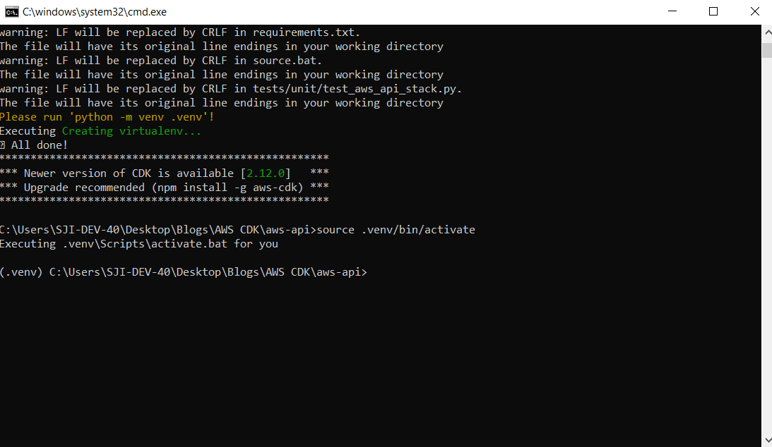 rest-api-integration-cdk activate-virtual-env