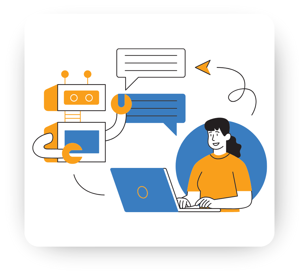 AI assistant chatting + human agent reviewing/annotating AI responses