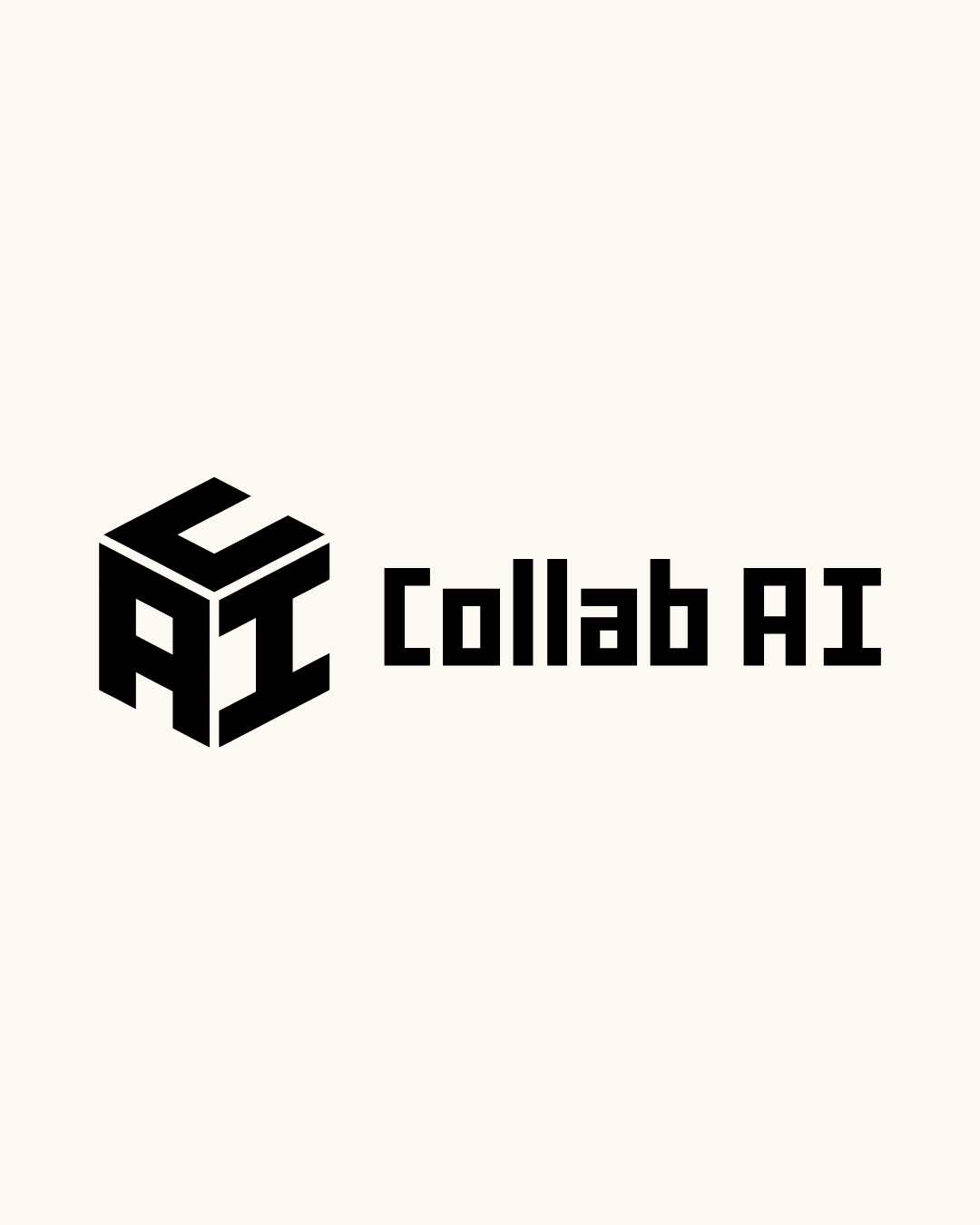 CollabAI logo featuring a bold, geometric “AI” cube icon next to modern text reading “Collab AI” on a light background.