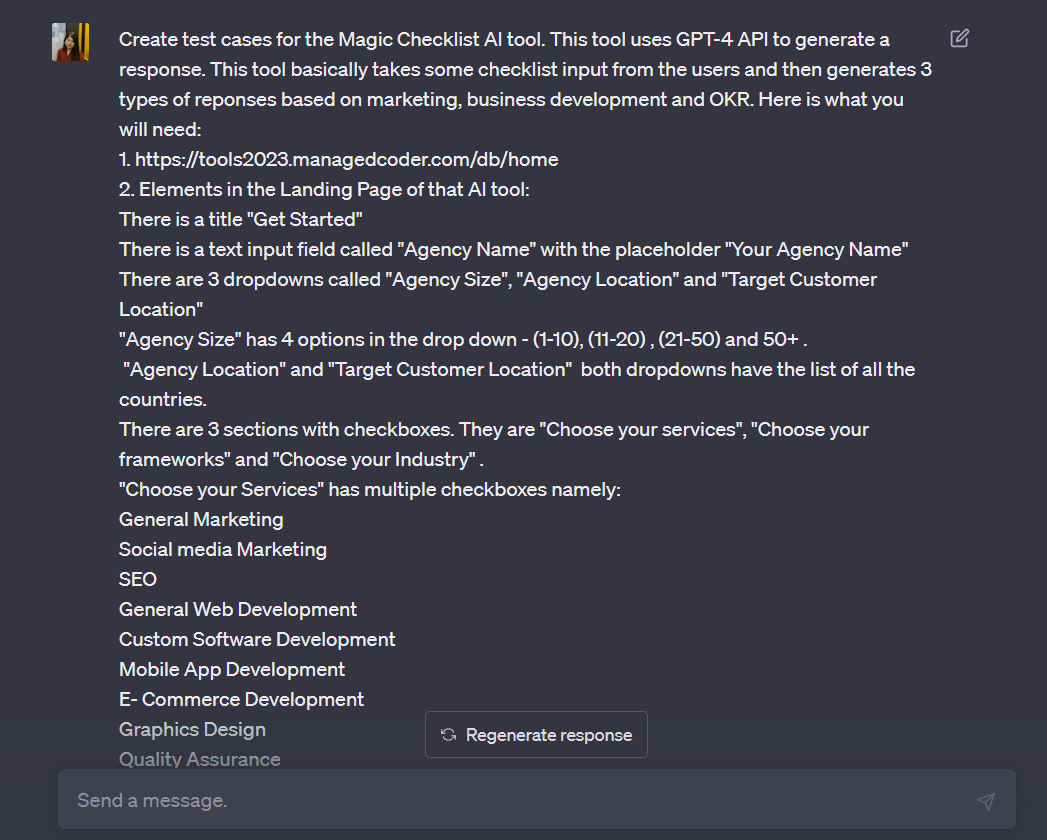 Test cases for the Magic Checklist (part 1)
