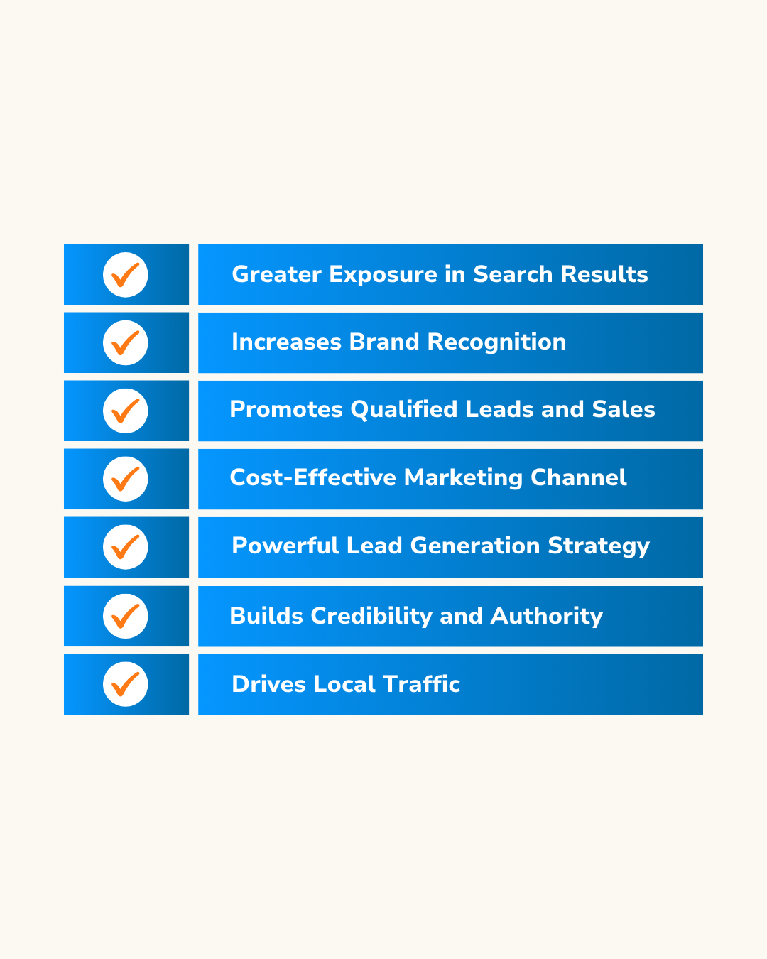"List highlighting SEO benefits: exposure, brand recognition, leads, cost-effectiveness, credibility, and traffic."