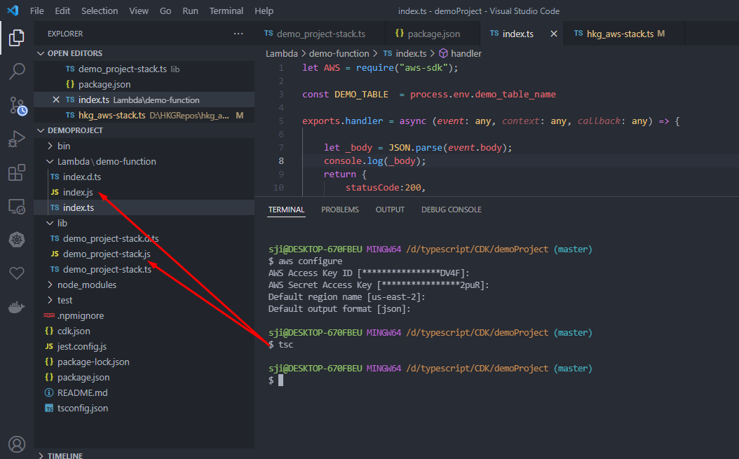 aws cdk compiling the typescript code