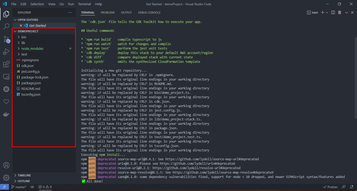 aws cdk demoproject section