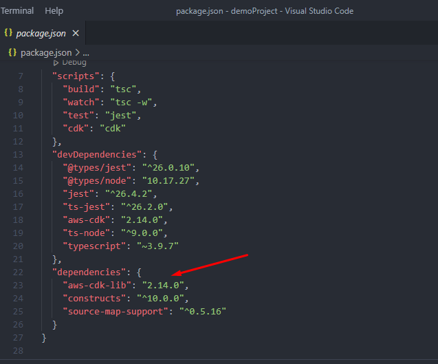 aws cdk package.json