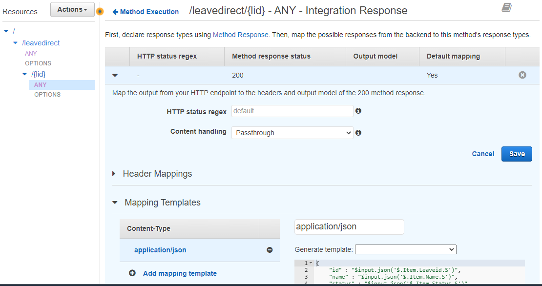  creating a api Integration Response