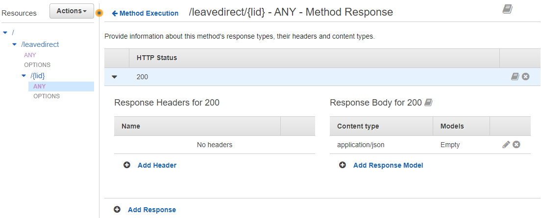  creating a api Method Response