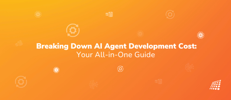 Orange banner with “Breaking Down AI Agent Development Cost: Your All-in-One Guide” in bold white text.